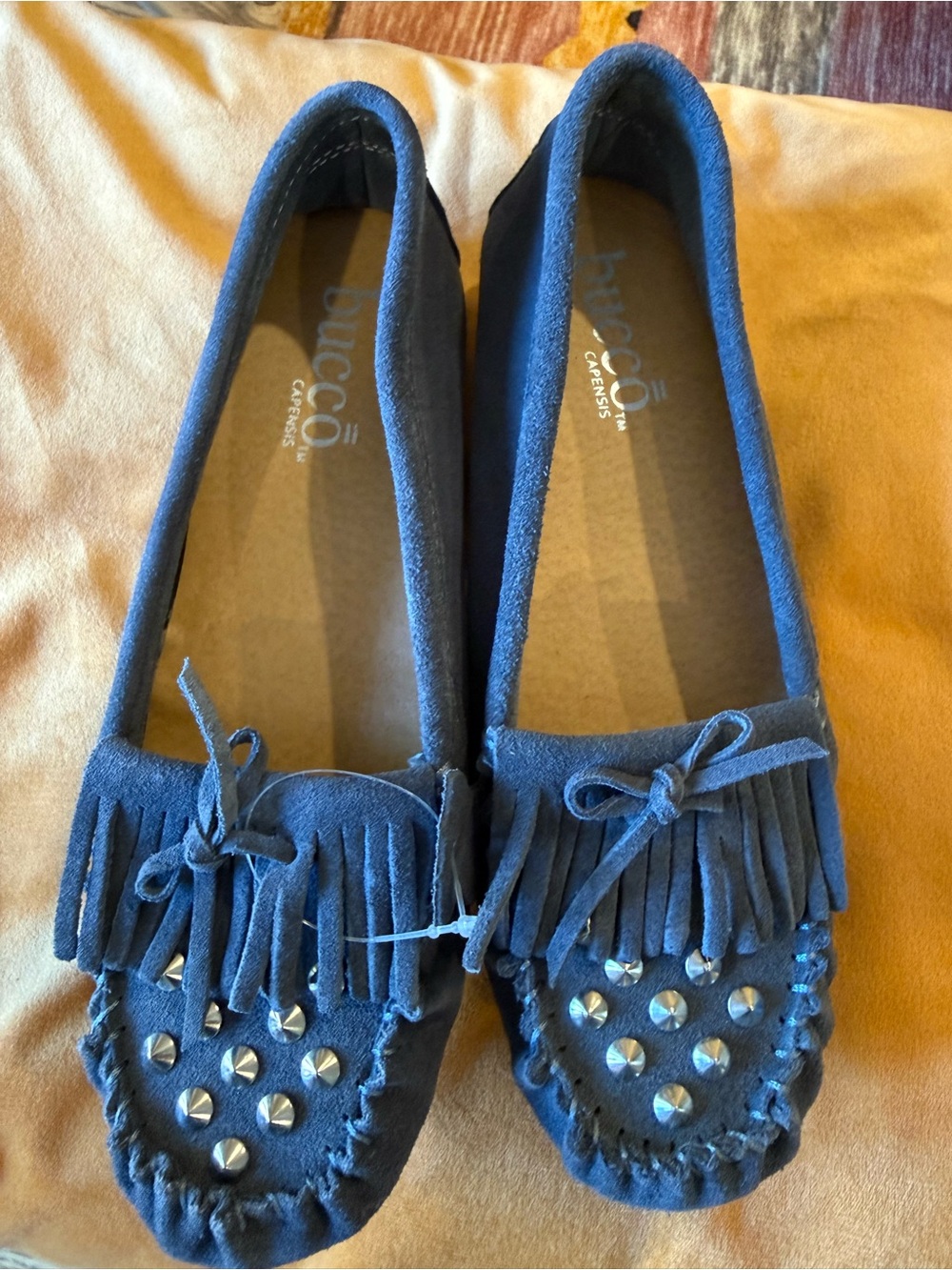 bucco gray Yoda Fringe Studded leather moccasin Loafers 10 NEW